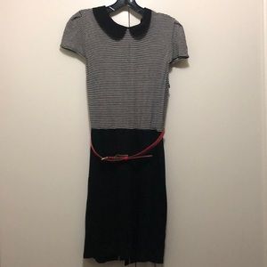 Pre-loved Alice + Olivia Striped Belted Black/White Dress in Medium!
